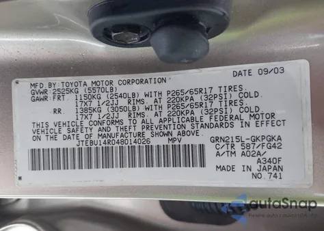 2004 Toyota 4Runner Sr5 V6 z USA, uszkodzony, nr VIN JTEBU14R048014026